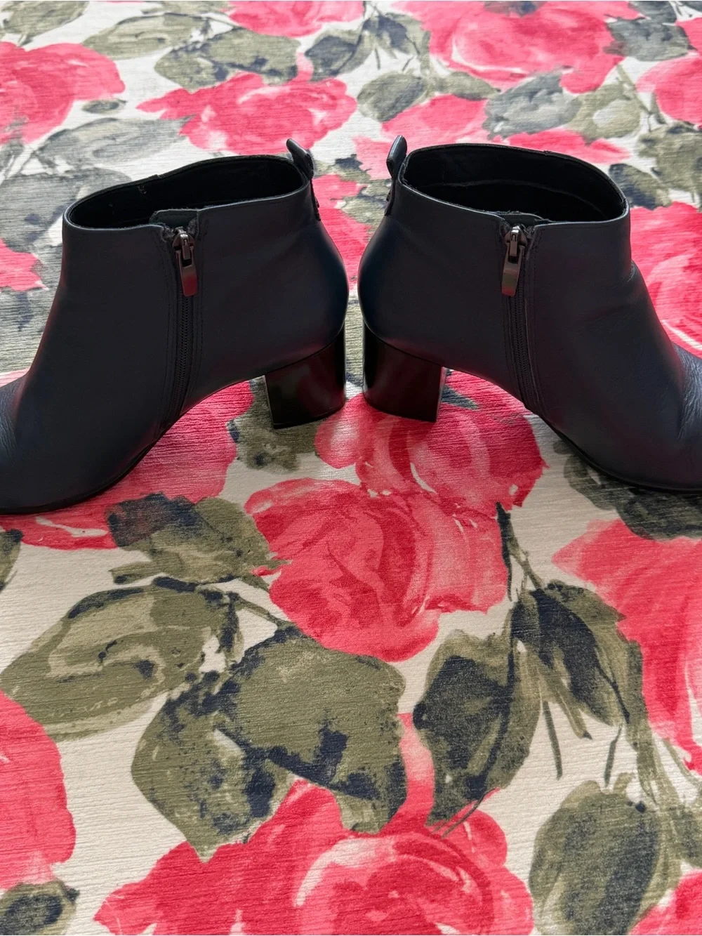Ecco Navy Blue Pointed Leather Ankle Booties with Side Zipper